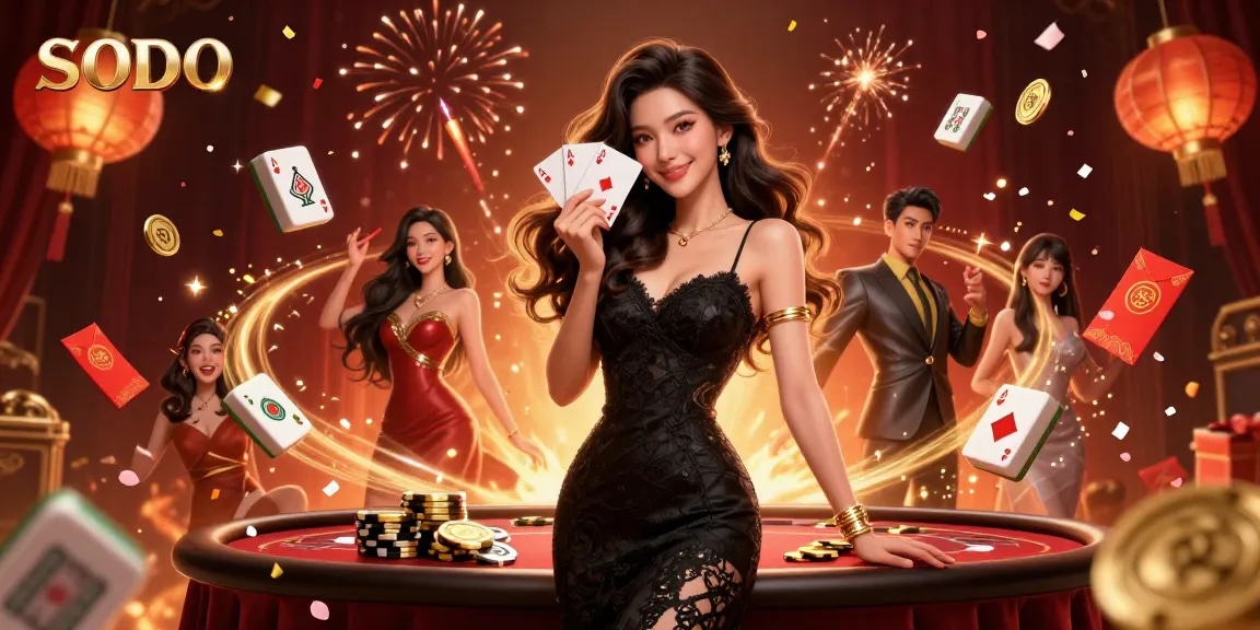 SODO players winning with ace cards and festive tokens at an immersive casino.