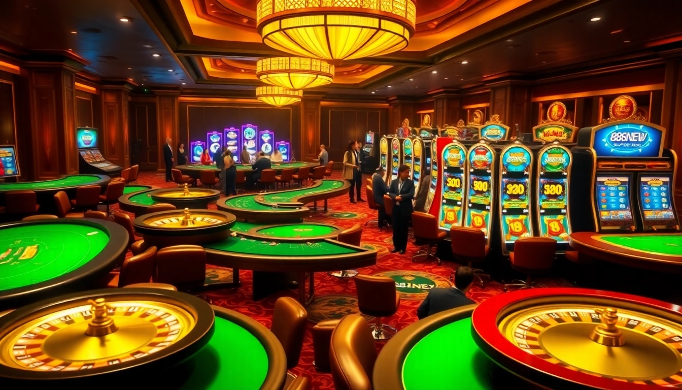 Feel the excitement of gaming with 888NEW slots, vibrant casino tables, and eager players.