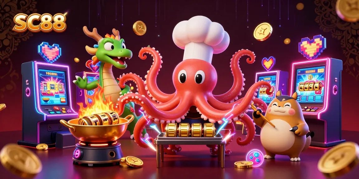 Experience the excitement of SC88 with slot reels and vibrant casino elements in a dynamic 3D scene