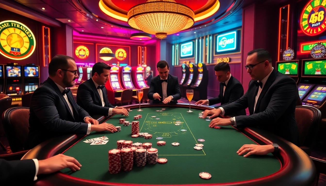 UU88 poker table scene with players, vibrant casino ambiance, and excitement of gambling.