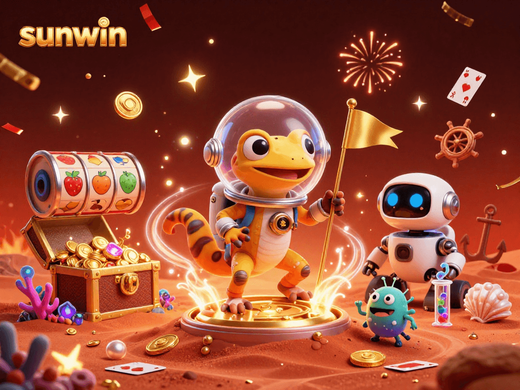 Wind big with sunwin in a vibrant casino scene featuring animated Martian characters.