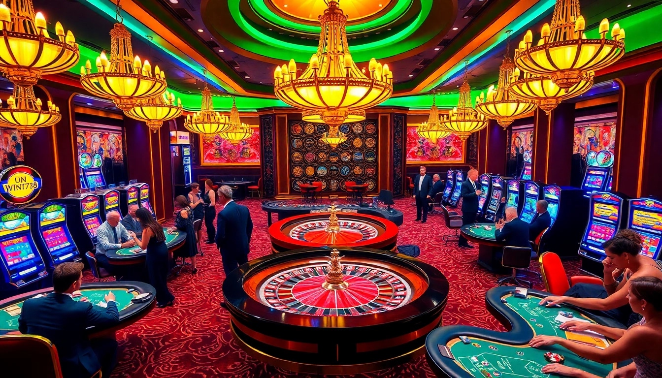 Players enjoying exciting games at WIN678's luxurious casino setting.