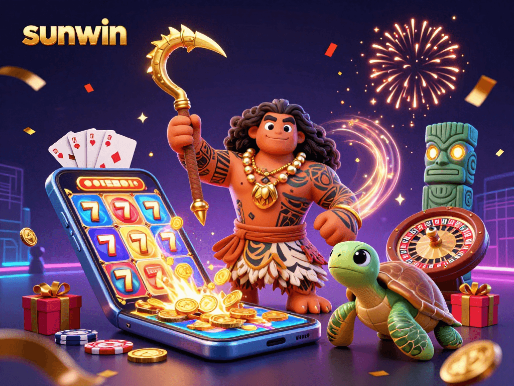 Experience the excitement of sunwin with a dynamic casino scene featuring captivating 3D characters.