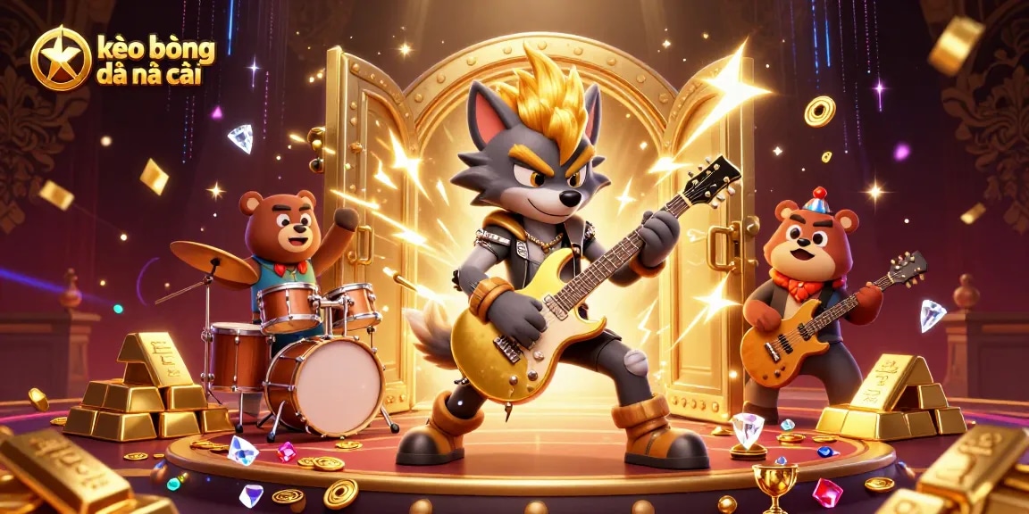 Experience thrilling kèo bóng đá nhà cái action with dynamic casino scene featuring rock star wolf and treasures.