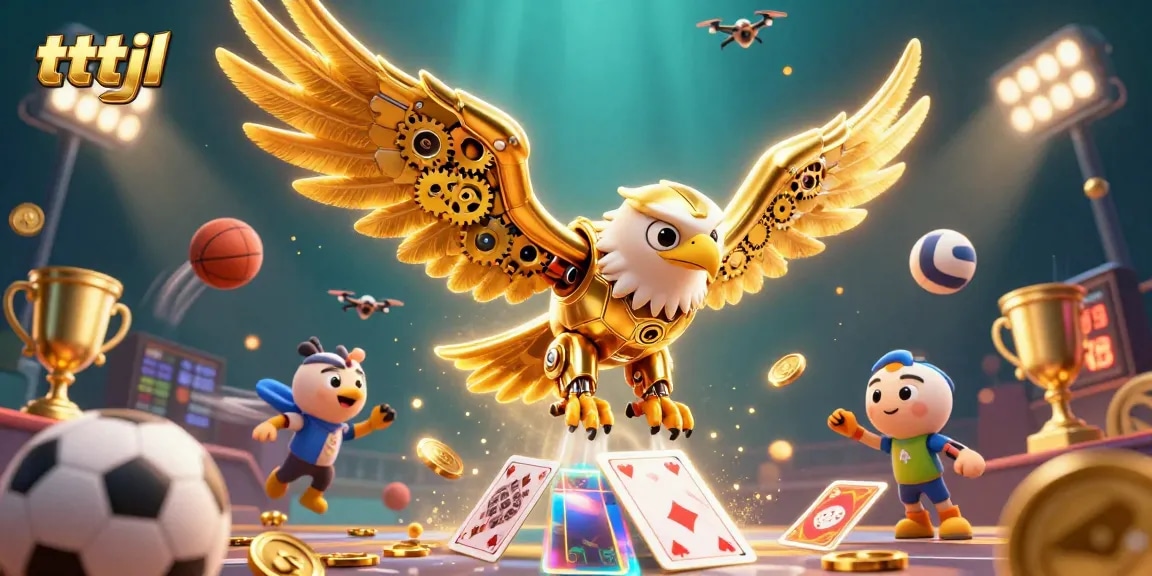 Experience thrilling betting action with tttjl's dynamic casino illustration featuring a cybernetic eagle.