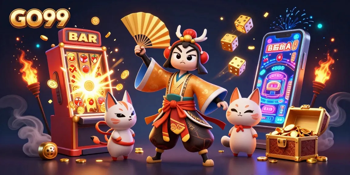 Engage with the vibrant GO99 casino world featuring a thrilling jackpot scene and lively characters.
