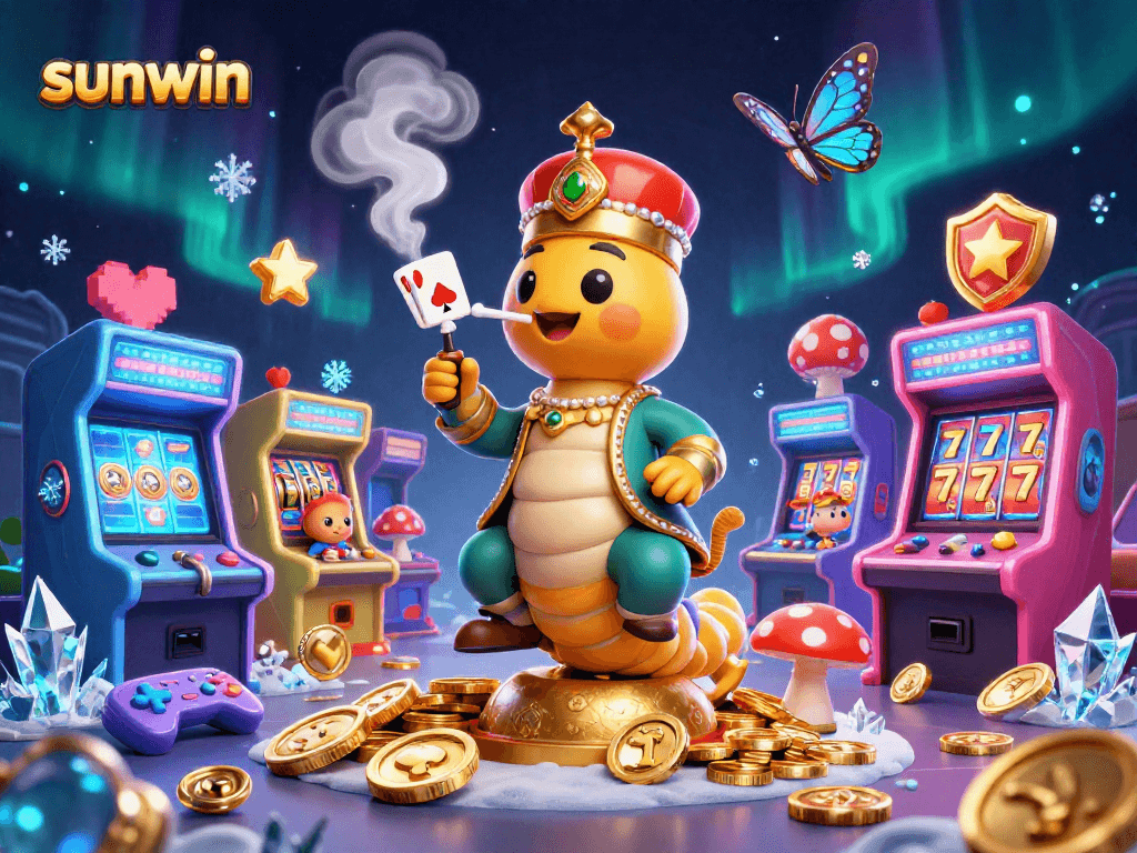 Play and win with stunning casino visuals at sunwin, featuring a whimsical caterpillar and vibrant games.