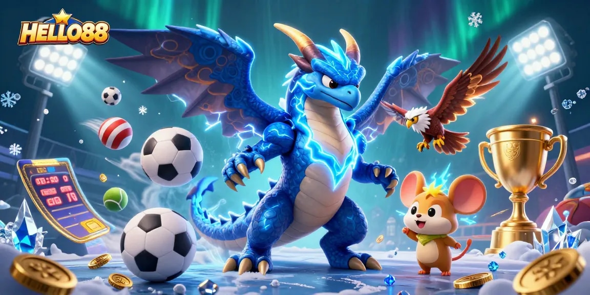 Engage with HELLO88 and experience thrilling sports betting in a vibrant 3D illustration.