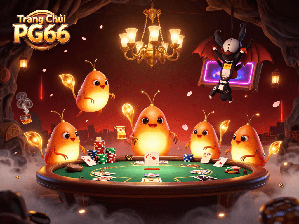 Engage with the lively Trang Chủ PG66 casino scene, featuring glowworms and poker action.