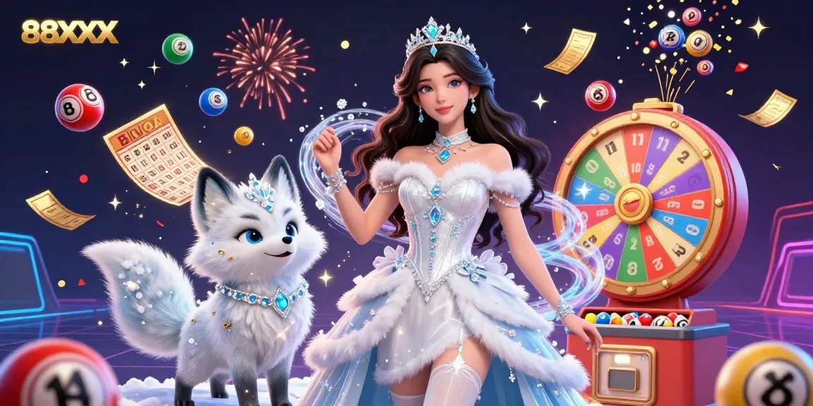 Experience thrilling gaming moments with 88XX as colorful lottery elements surround captivating characters.