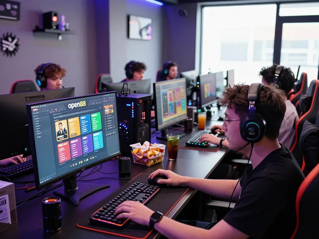 Players enjoying the Open88 platform in a vibrant gaming room