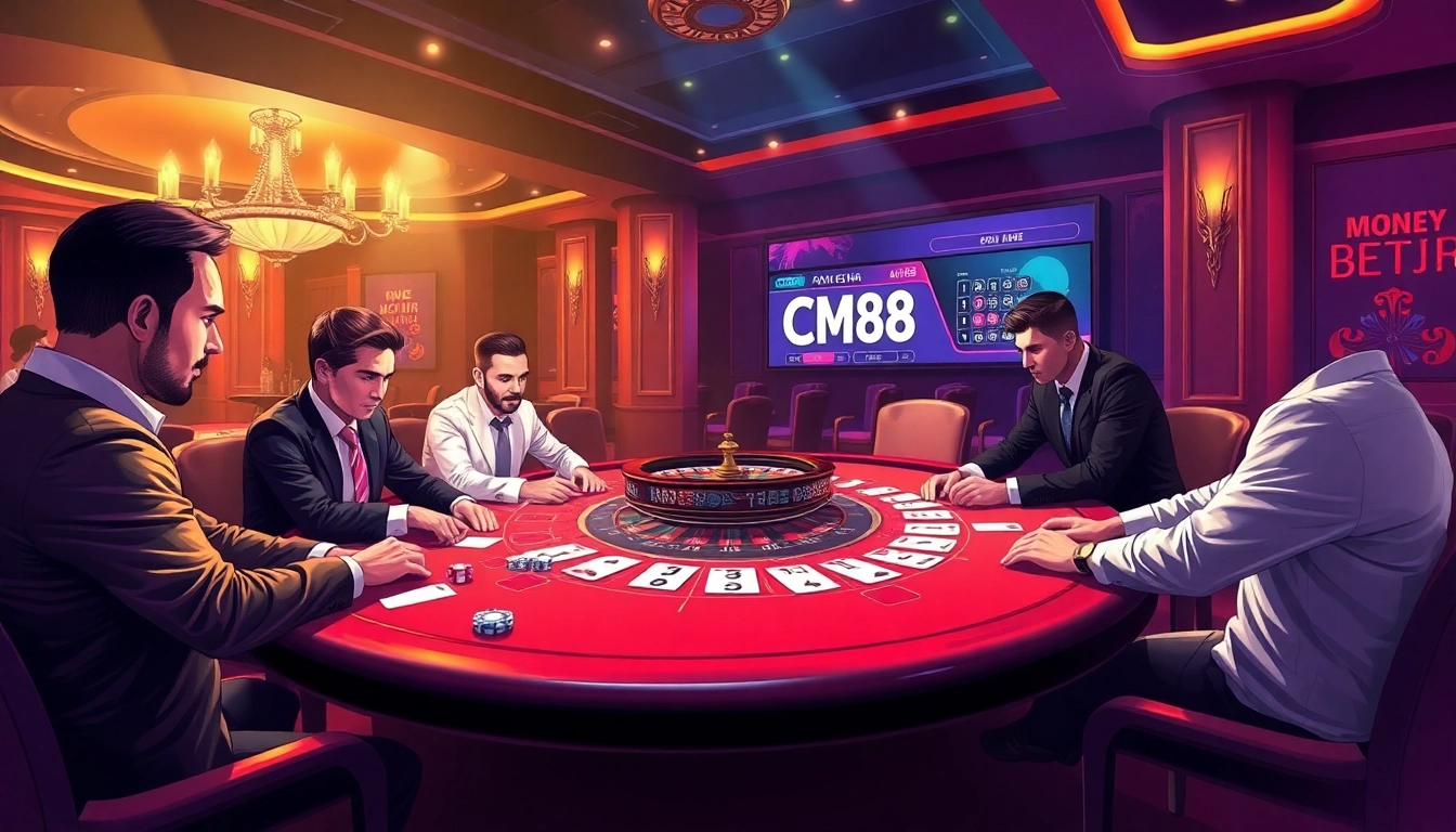 Experience thrilling gameplay at the CM88 casino table with poker chips and cards in action.