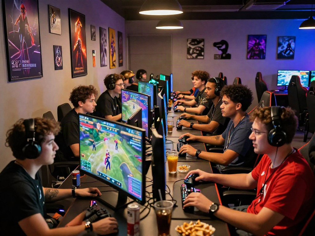 rokok88 login gaming session with players and consoles in vibrant atmosphere