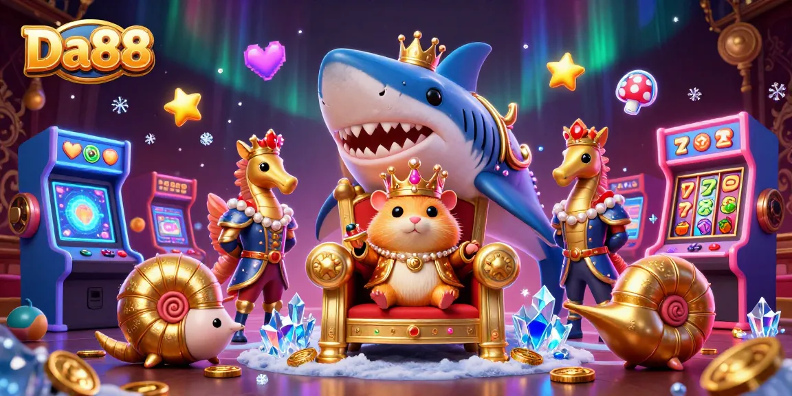Experience thrilling gameplay at Da88, where a golden hamster king reigns over vibrant casino elements.