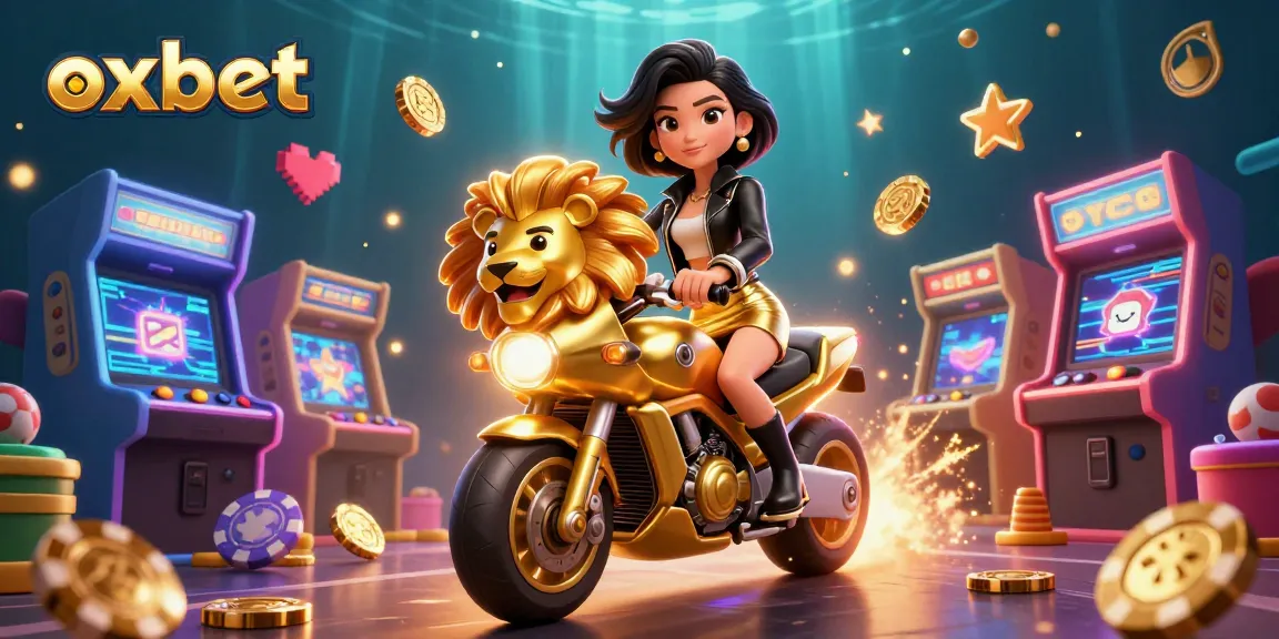 Engage with oxbet's thrilling world, featuring a glamorous woman on a golden lion in a vibrant casino scene.