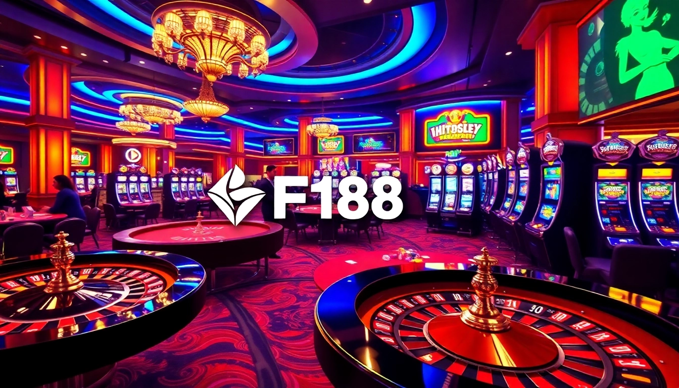 Thrilling casino experience at F168 featuring vibrant tables and digital interfaces.