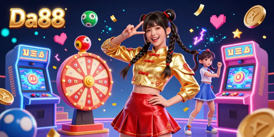 Experience the thrill of Da88 with vibrant 3D characters and casino elements in a lively setting.