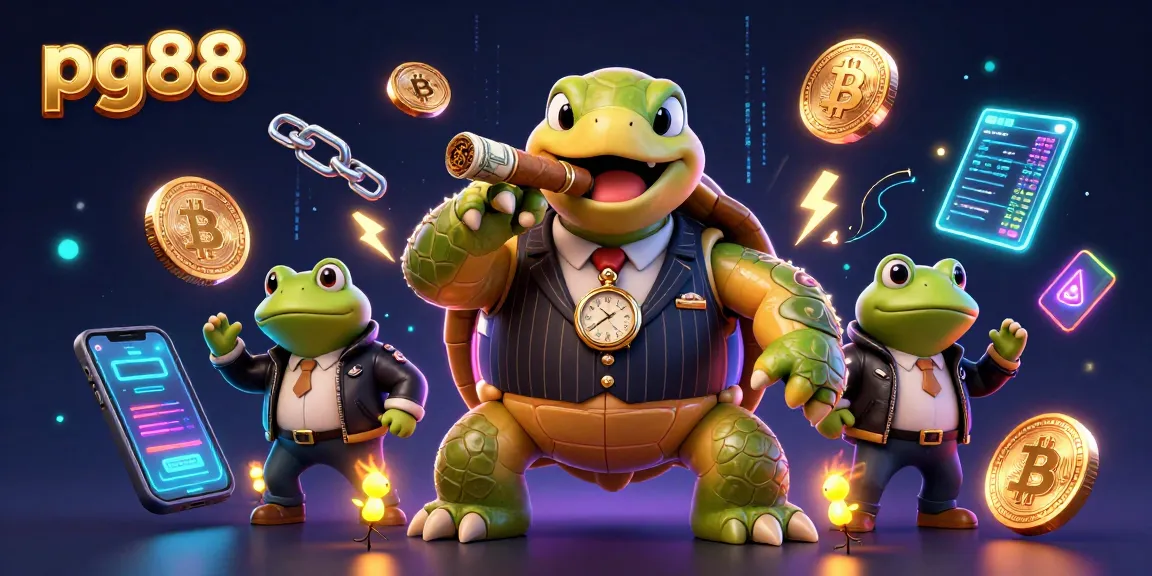Engage with pg88's vibrant turtle mobster and bullfrog enforcers amid casino lights for thrilling wins.