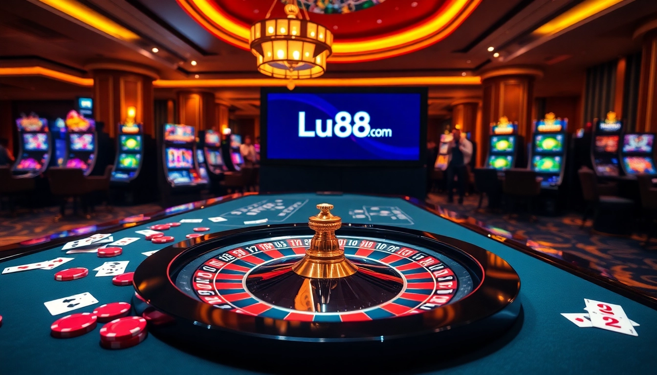 Engaging in thrilling bets at Lu88.com casino table with vibrant chips and cards.