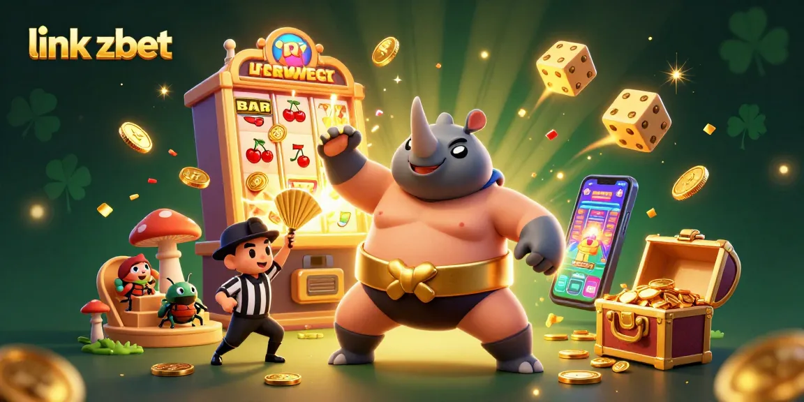 Experience the excitement of link zbet with a vibrant scene of a sumo beetle champion and casino elements.