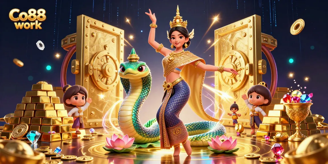 Experience the thrill of Co88 work in this vibrant 3D casino scene featuring dynamic characters and luxurious treasures.