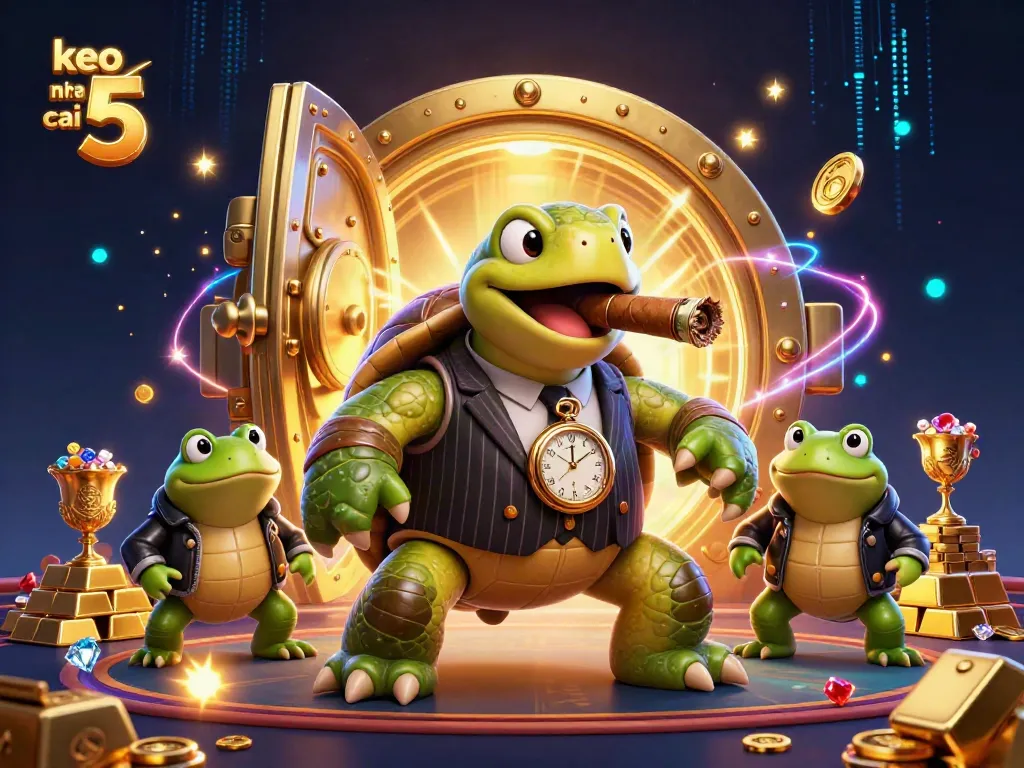 Experience keo nha cai 5 with engaging characters in a vibrant, detailed 3D casino scene filled with treasure and lights.