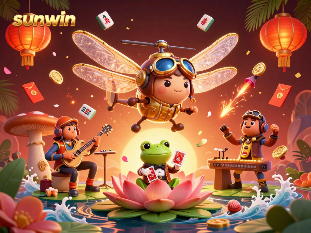 Experience the thrill of sunwin at a lily pad casino with vibrant characters and dynamic game elements.