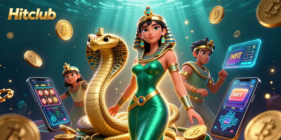 Engage with Hitclub's thrilling gaming adventure featuring vibrant slot reels and crypto elements.