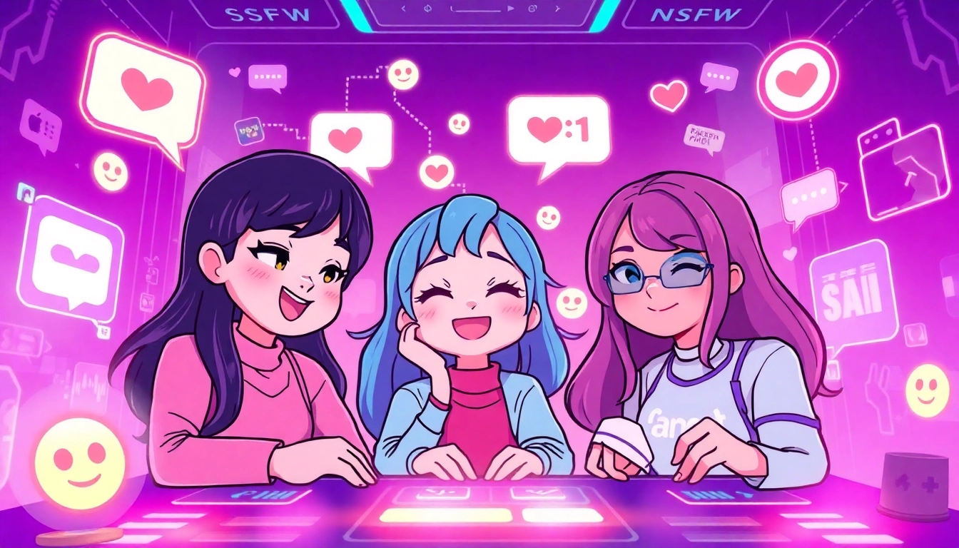 Interactive AI chat experience with engaging characters representing crushon ia, vibrant colors, and futuristic design elements.