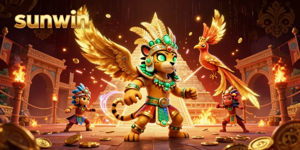 Experience thrilling wins at Sunwin with an energetic Mayan-inspired casino scene.