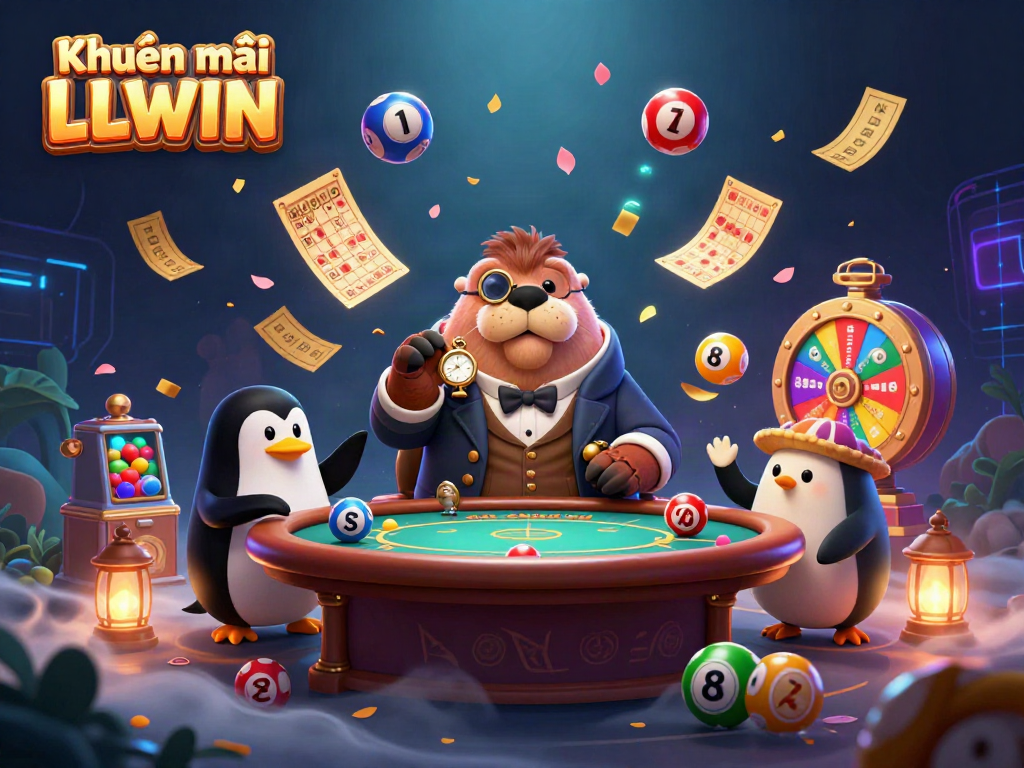 Engage with Khuyến mãi LLWIN through a vibrant underwater casino scene, showcasing playful characters and dynamic gaming elements.