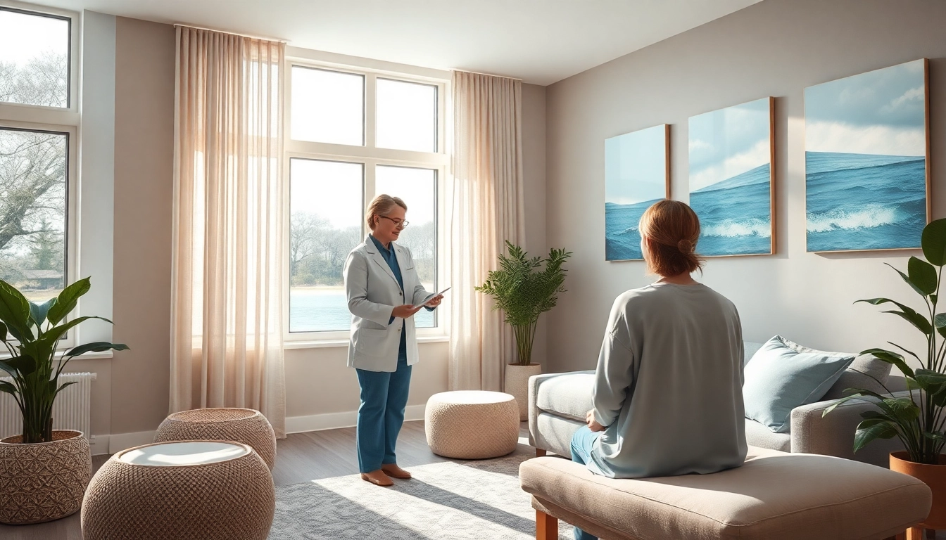 Helping individuals understand stress and anxiety in a calming therapy session.