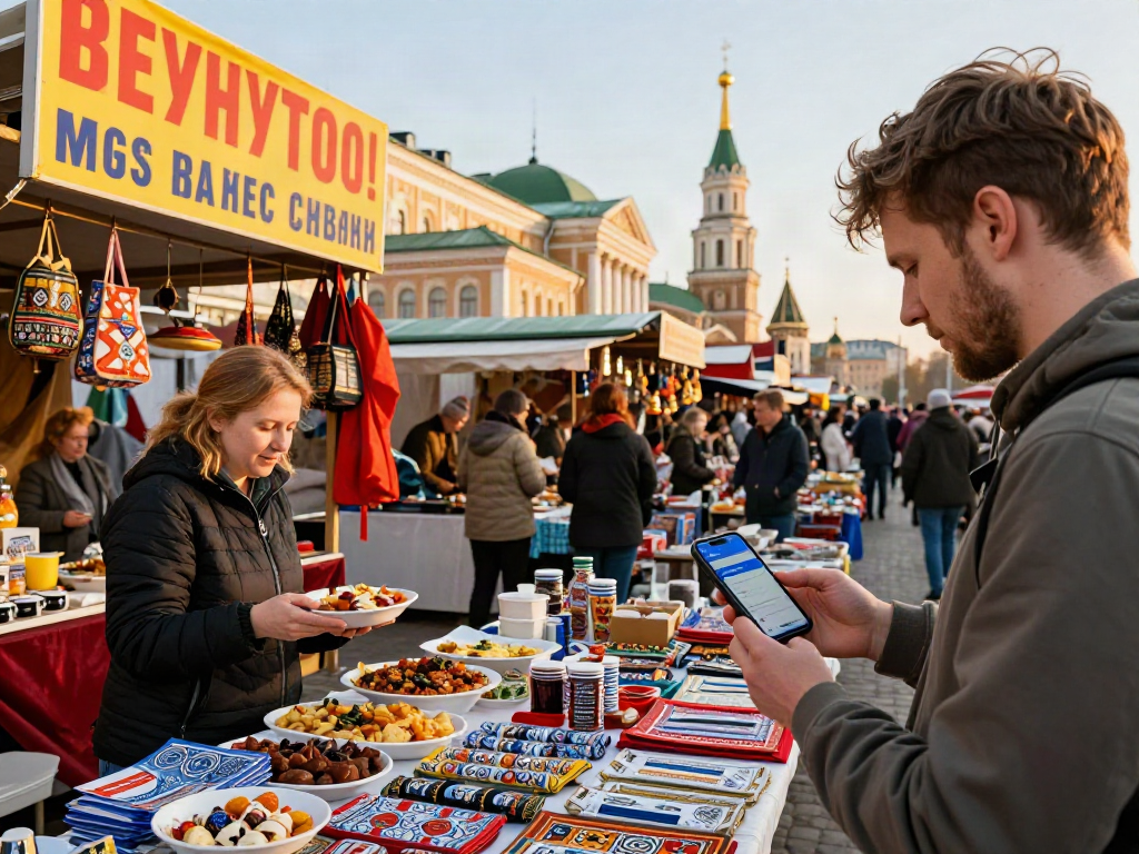 PayInRussia uygulaması ile Rus pazarında alışveriş yapan turist.