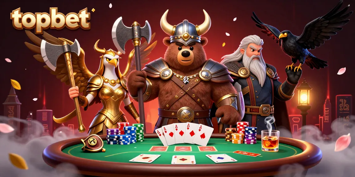 Engage with topbet’s thrilling poker action featuring vibrant characters and game elements.