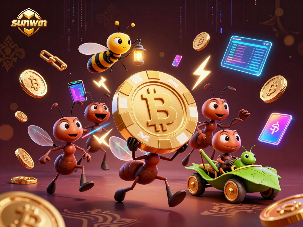 Win big with sunwin by a team of ants carrying a giant poker chip in a rich casino heist