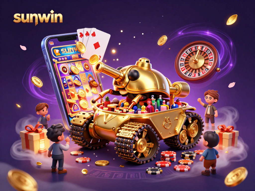 Engage with sunwin's unique casino experience featuring a golden beetle tank bursting with fun!