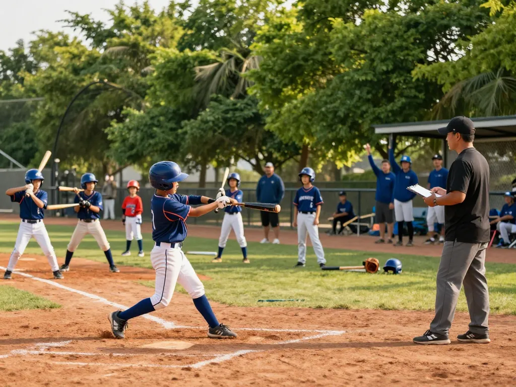 Young athletes at the hit club practicing baseball techniques outdoors
