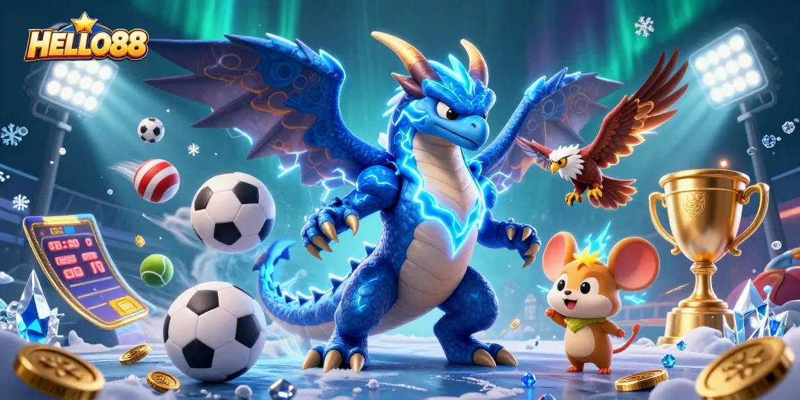 Engage with HELLO88 and experience thrilling sports betting in a vibrant 3D illustration.