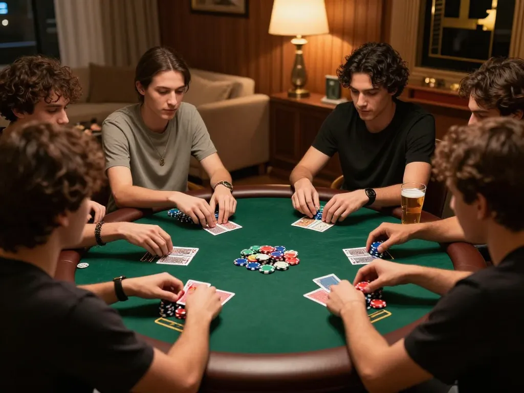 RR99 COM poker night with friends showing vibrant chips and engaged players in cozy setting