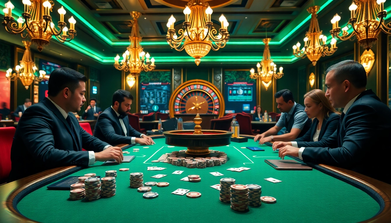 Experience high-stakes poker at https://lode88.coach/ with professional players at a luxurious casino table.