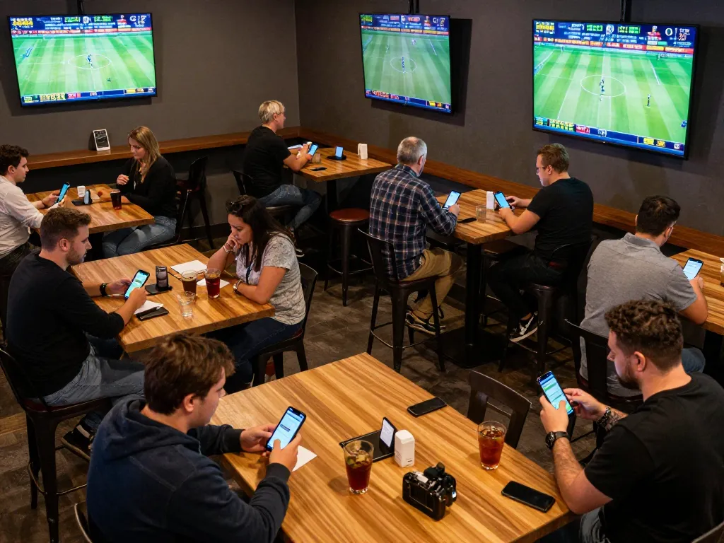Engaging scene at https://tip88.buzz/ showing a crowded sports betting lounge with patrons checking odds in real-time.