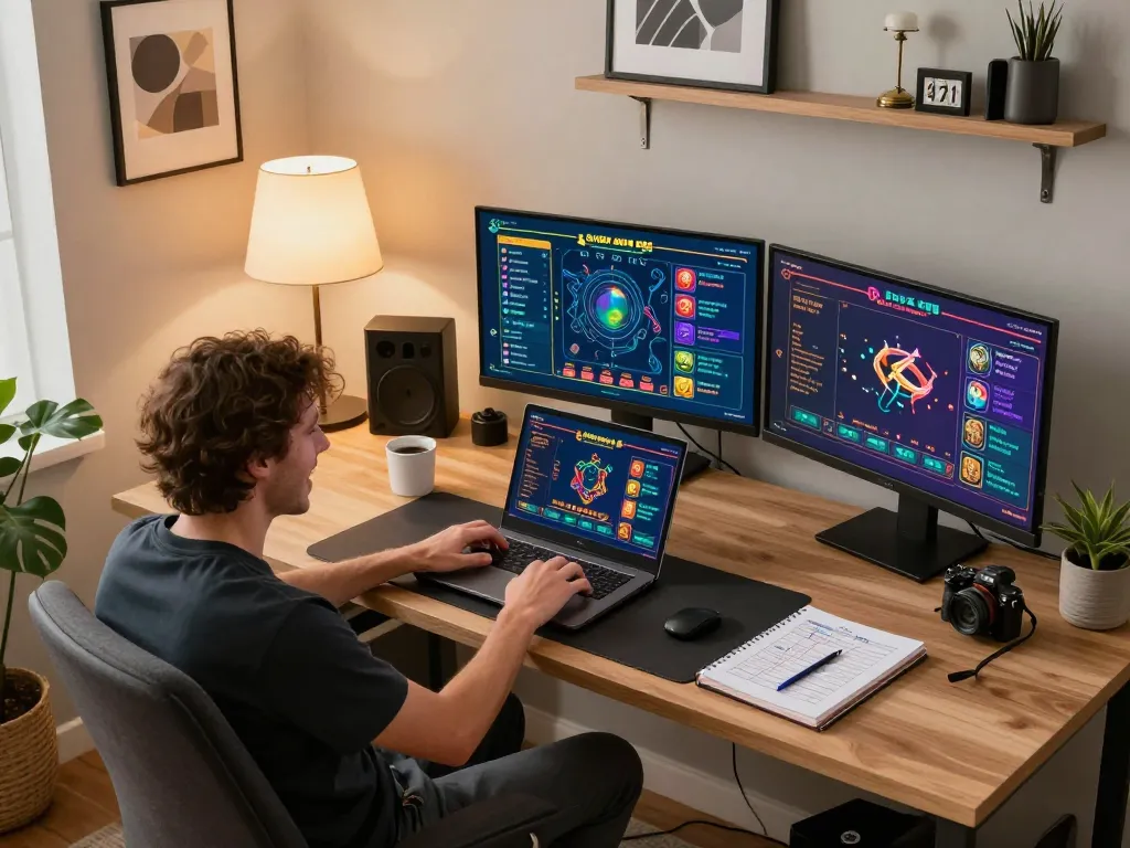 Player enjoying one88 live dealer blackjack on a laptop in a stylish home office setting