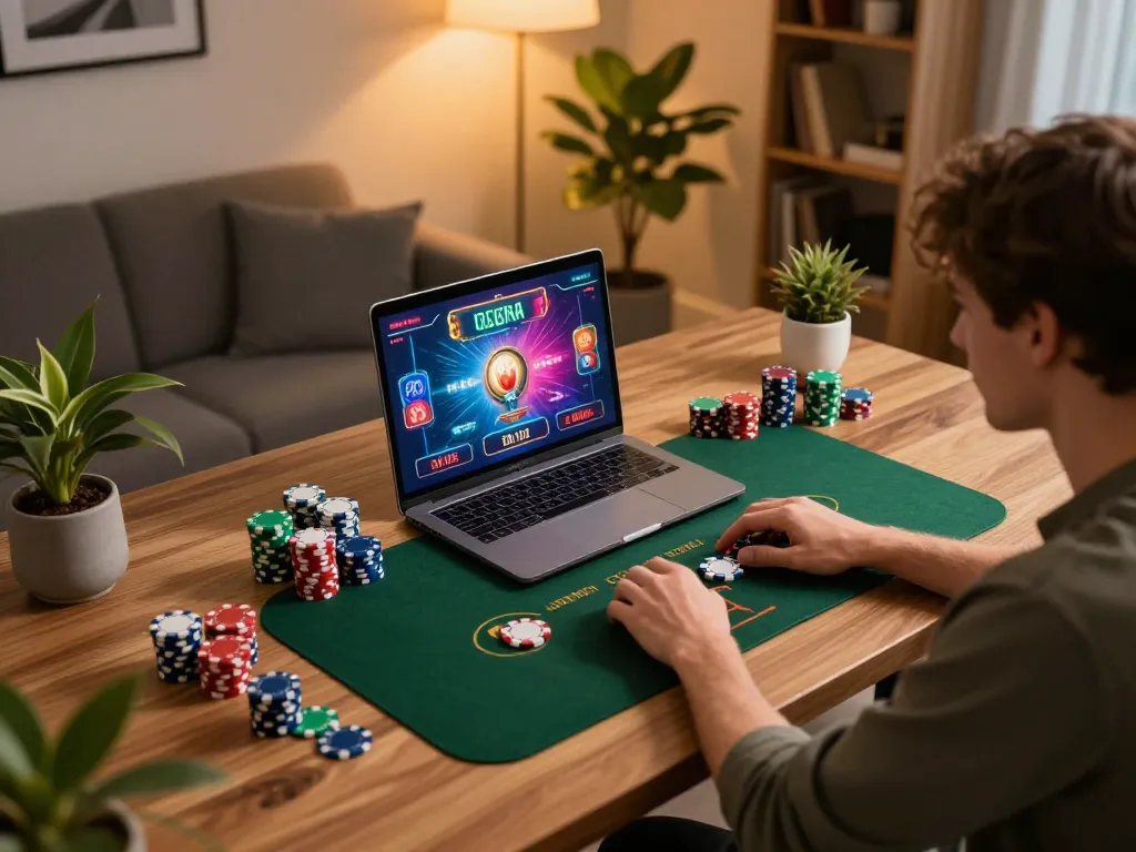 Engaged user playing poker on MM88 online casino setup showcasing strategic gameplay