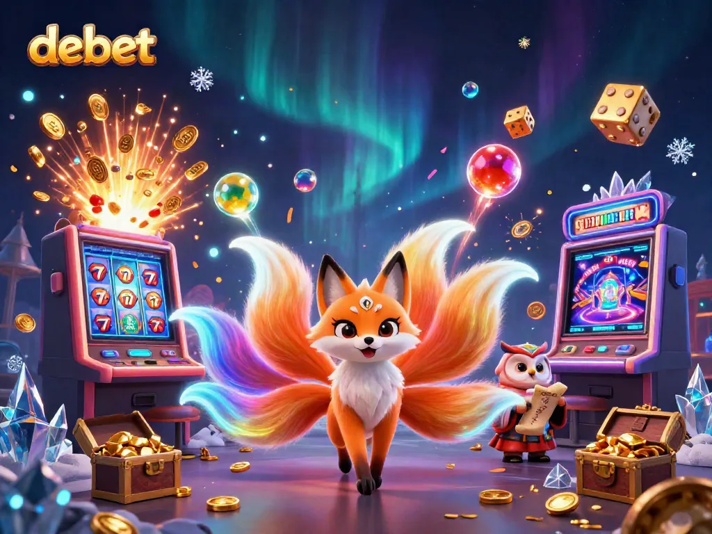 Experience jackpots and magic with debet and vibrant casino elements in a 3D illustration.