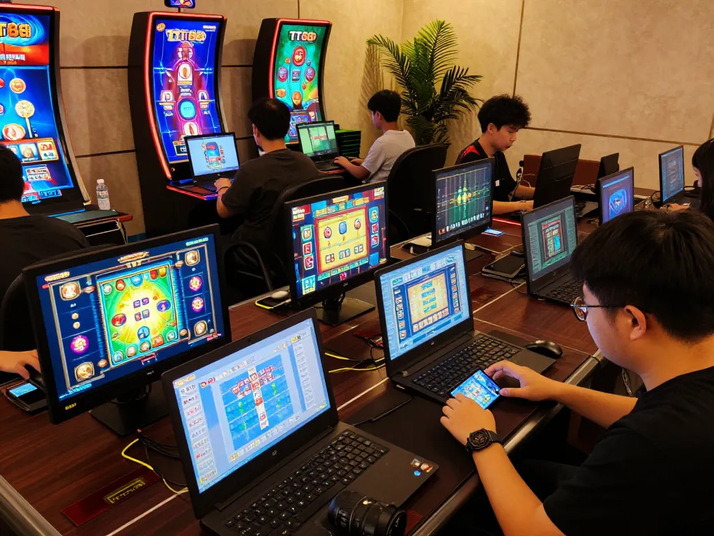 Players engaging with TT88 online casino games in a vibrant home setting