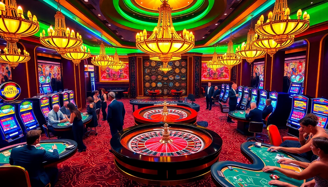 Players enjoying exciting games at WIN678's luxurious casino setting.