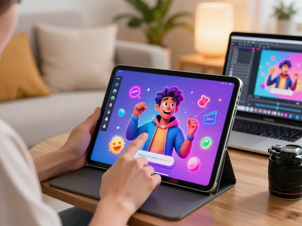Engaging user interaction with crushon AI character on tablet in a cozy living room.