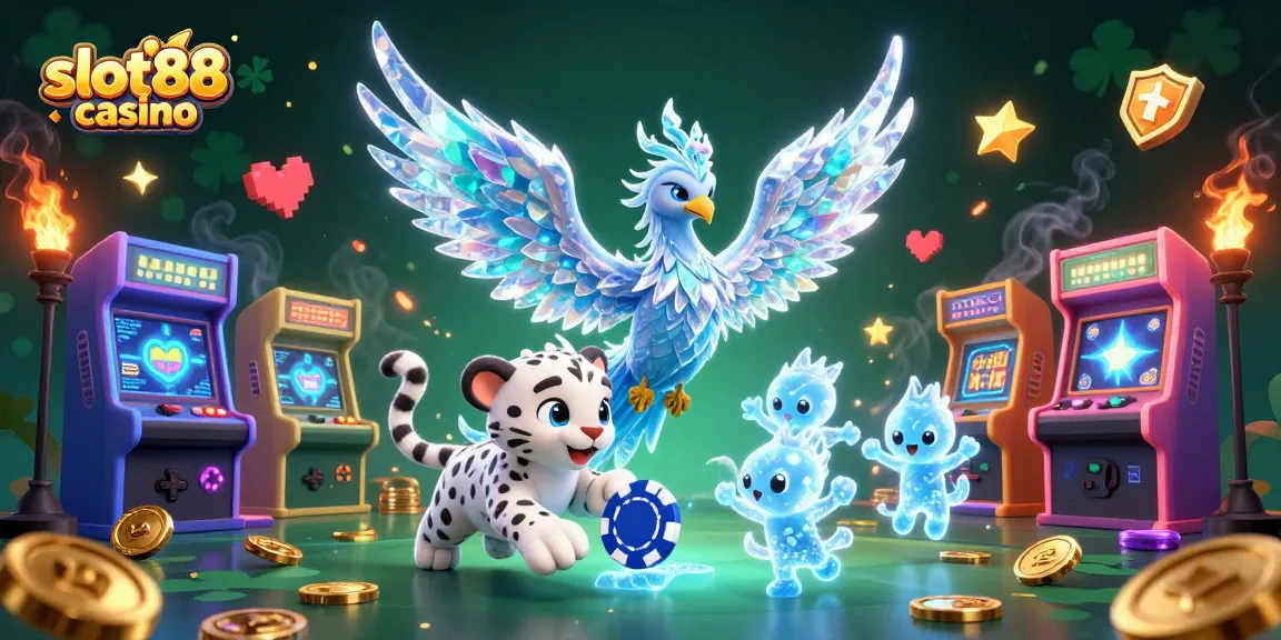 Engage with slot88 casino featuring vibrant visuals of a phoenix, leopard, and glowing game elements.