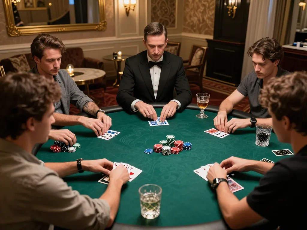 Players engaging in high-stakes poker match at m88zo's premium gaming room