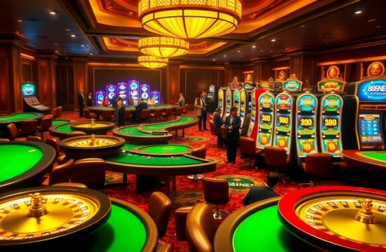 Feel the excitement of gaming with 888NEW slots, vibrant casino tables, and eager players.